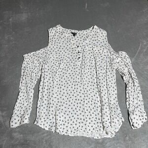 Torrid Top Womens 3X Harper White Stars Long Sleeve Crinkle Open Shoulder